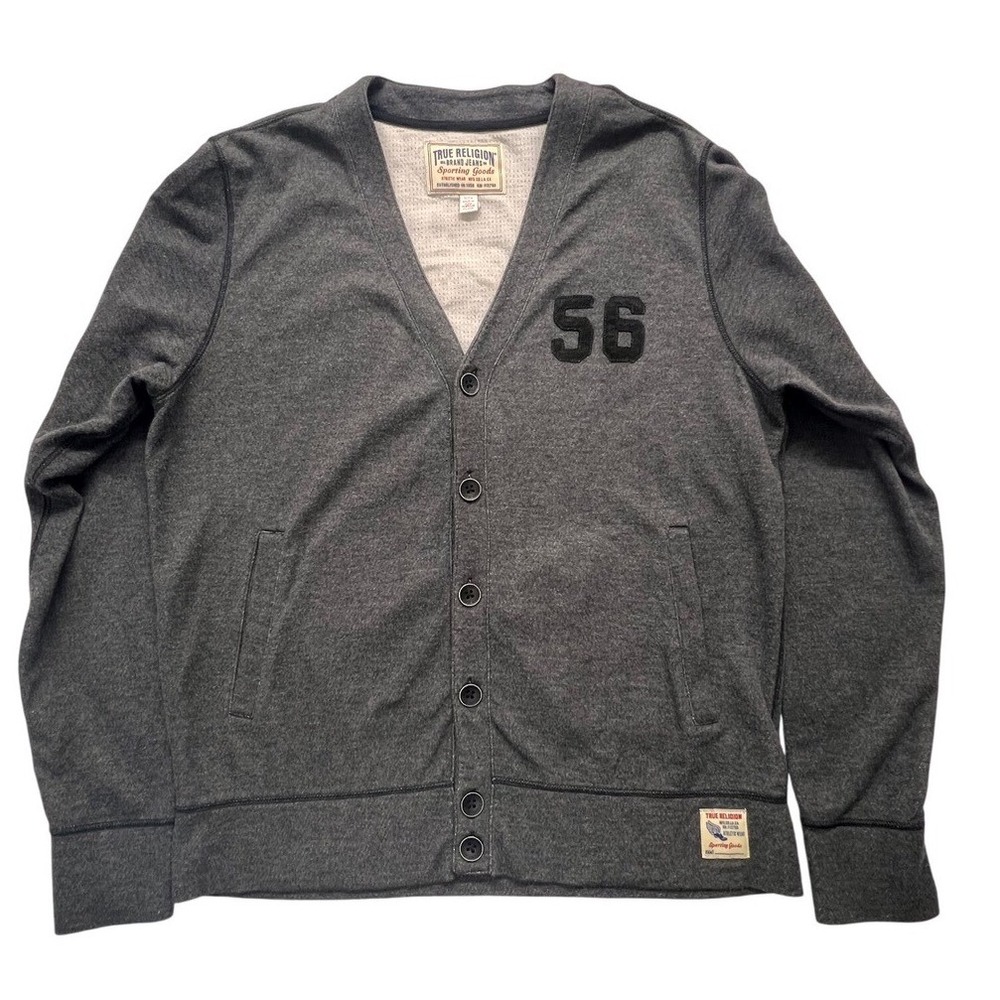 True Religion Football Club Sporting‎ Goods Cardigan Heather Gray XL/TG Men
